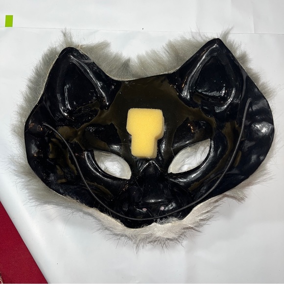 CAT FACE MASK GRAY WHITE FUR Adult or KID Halloween PINK nose open eyes costume - Picture 8 of 11